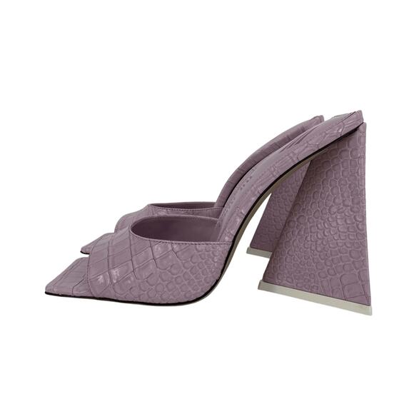 THE ATTICO Devon Slide Sandals Heel Square Toe Crock Embossed Leather Purple - Picture 2 of 10